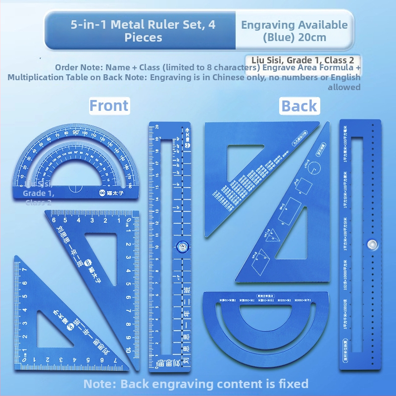 Cat Prince M1314-1 Universālais lineālu komplekts no alumīnija sakausējuma, 4 gab., iekļauj trijstūra lineālu un leņķmērītāju