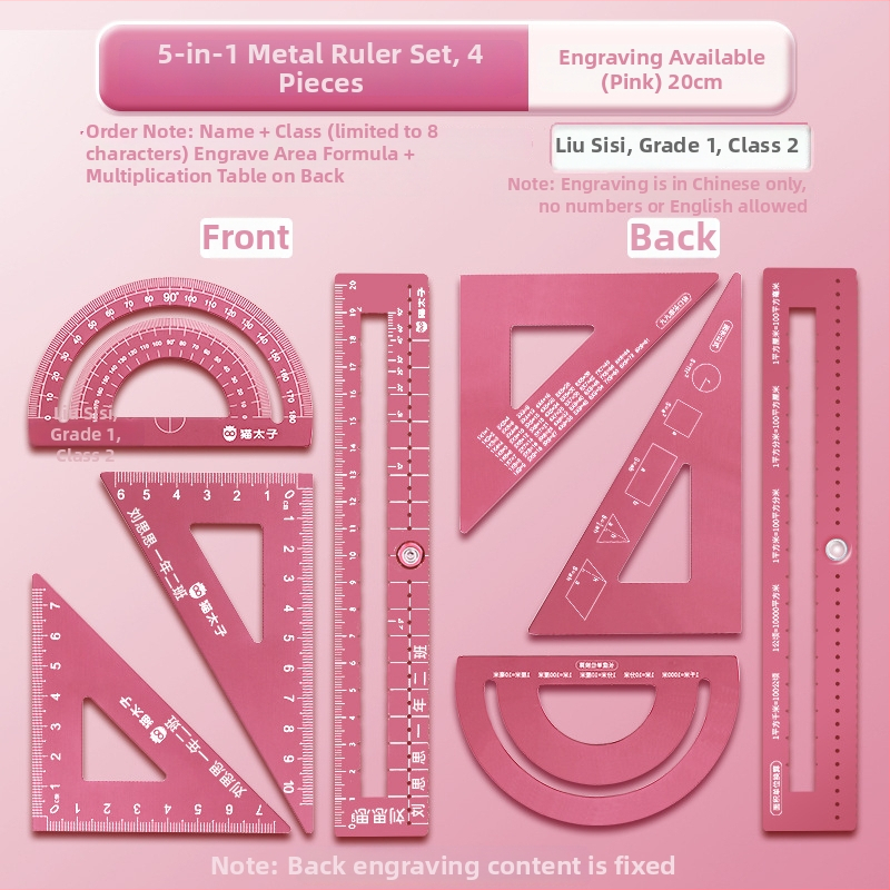 Cat Prince M1314-1 Universālais lineālu komplekts no alumīnija sakausējuma, 4 gab., iekļauj trijstūra lineālu un leņķmērītāju