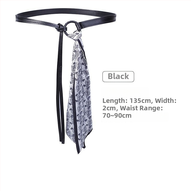 Moteriška liemenės grandinė su kutais ir plonu šilko šaleliu, metalinis aksesuaras džinsams ir kelneims, universalus stilius visiems sezonams