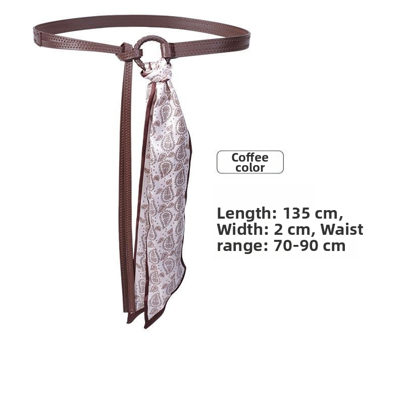 Moteriška liemenės grandinė su kutais ir plonu šilko šaleliu, metalinis aksesuaras džinsams ir kelneims, universalus stilius visiems sezonams