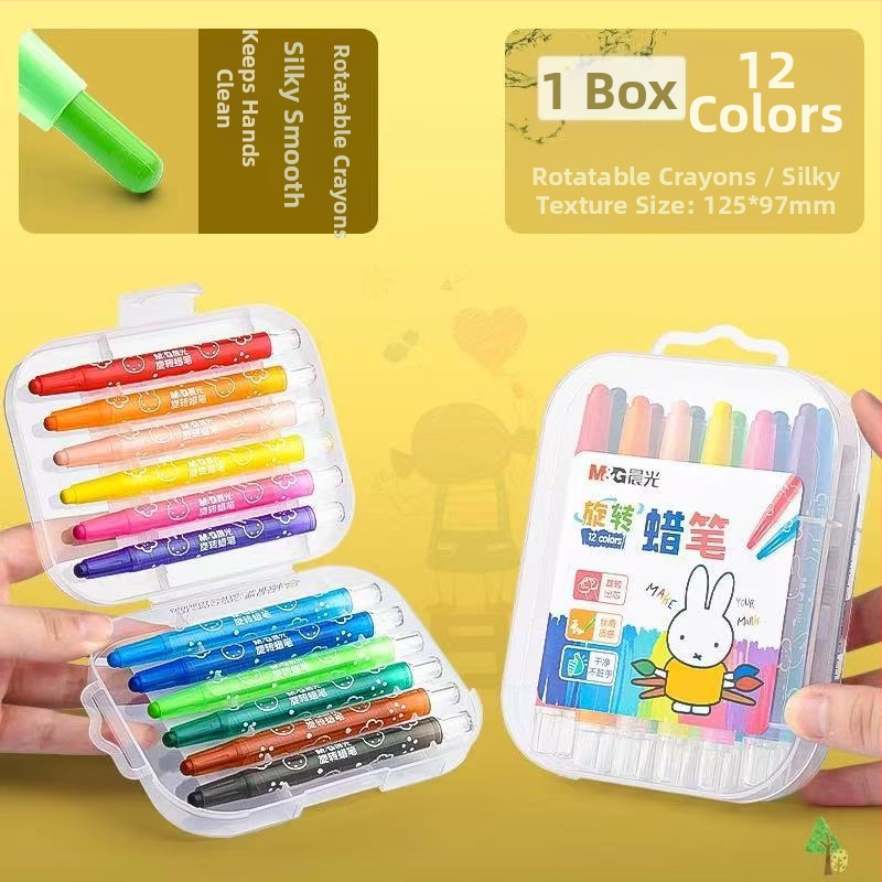 Morning Light pöörlev õlipastellide komplekt joonistamiseks X4323 ümmarguse tipuga plastikust korpus, täitevärvid 12/24/36