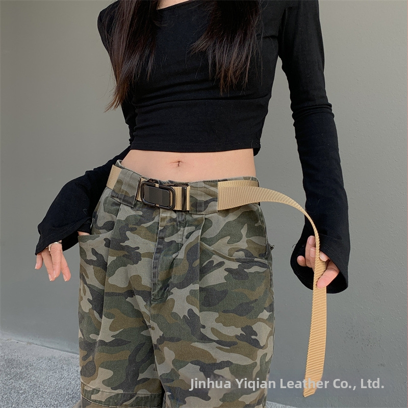 Nylonový taktický opasok s kovovou prackou a zapínaním na sponu, unisex pre mládež a študentov vojenského výcviku