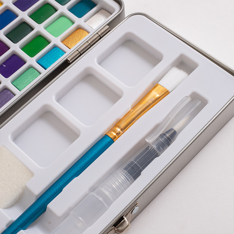 Ziyun Xuan ciets akvareļu komplekts metalā kastē, iesācējiem, pārnēsājami pigmentu blokos akvareļiem, sagatavots dāvanai