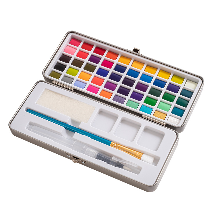 Ziyun Xuan ciets akvareļu komplekts metalā kastē, iesācējiem, pārnēsājami pigmentu blokos akvareļiem, sagatavots dāvanai