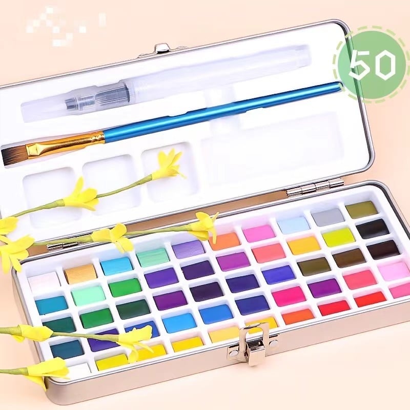 Ziyun Xuan ciets akvareļu komplekts metalā kastē, iesācējiem, pārnēsājami pigmentu blokos akvareļiem, sagatavots dāvanai