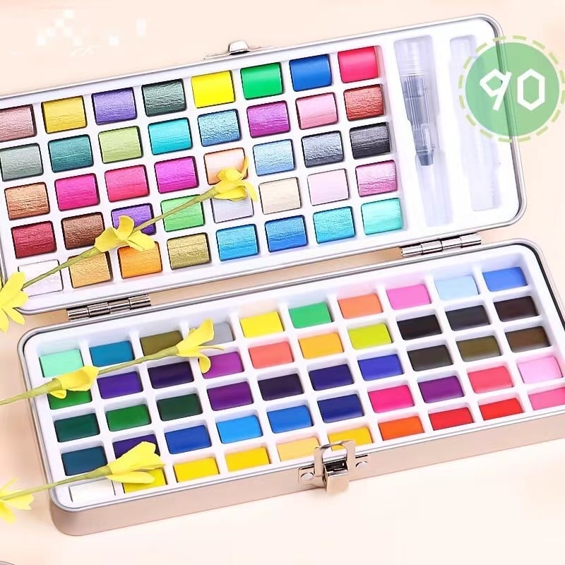 Ziyun Xuan ciets akvareļu komplekts metalā kastē, iesācējiem, pārnēsājami pigmentu blokos akvareļiem, sagatavots dāvanai