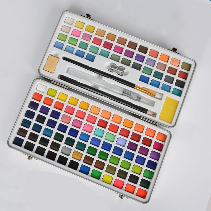 Ziyun Xuan ciets akvareļu komplekts metalā kastē, iesācējiem, pārnēsājami pigmentu blokos akvareļiem, sagatavots dāvanai