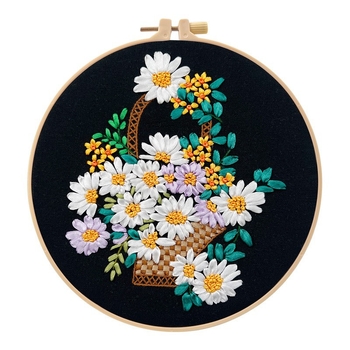 Europos stiliaus 3D gėlių siuvimo rinkinys su juostelių siuvimu svetainei — pradedantiesiems Lu siuvinėjimas