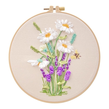 Europos stiliaus 3D gėlių siuvimo rinkinys su juostelių siuvimu svetainei — pradedantiesiems Lu siuvinėjimas