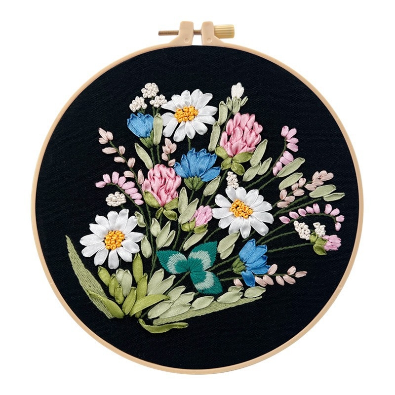 Europos stiliaus 3D gėlių siuvimo rinkinys su juostelių siuvimu svetainei — pradedantiesiems Lu siuvinėjimas