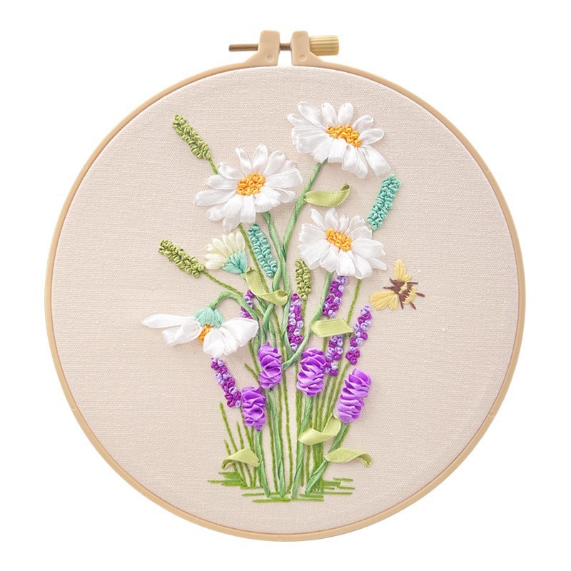Europos stiliaus 3D gėlių siuvimo rinkinys su juostelių siuvimu svetainei — pradedantiesiems Lu siuvinėjimas