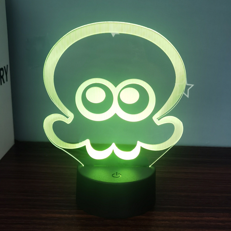 3D polip alakú éjjeli lámpa, akril árnyékolóval, érintéses kapcsolóval, konnektoros tápellátás