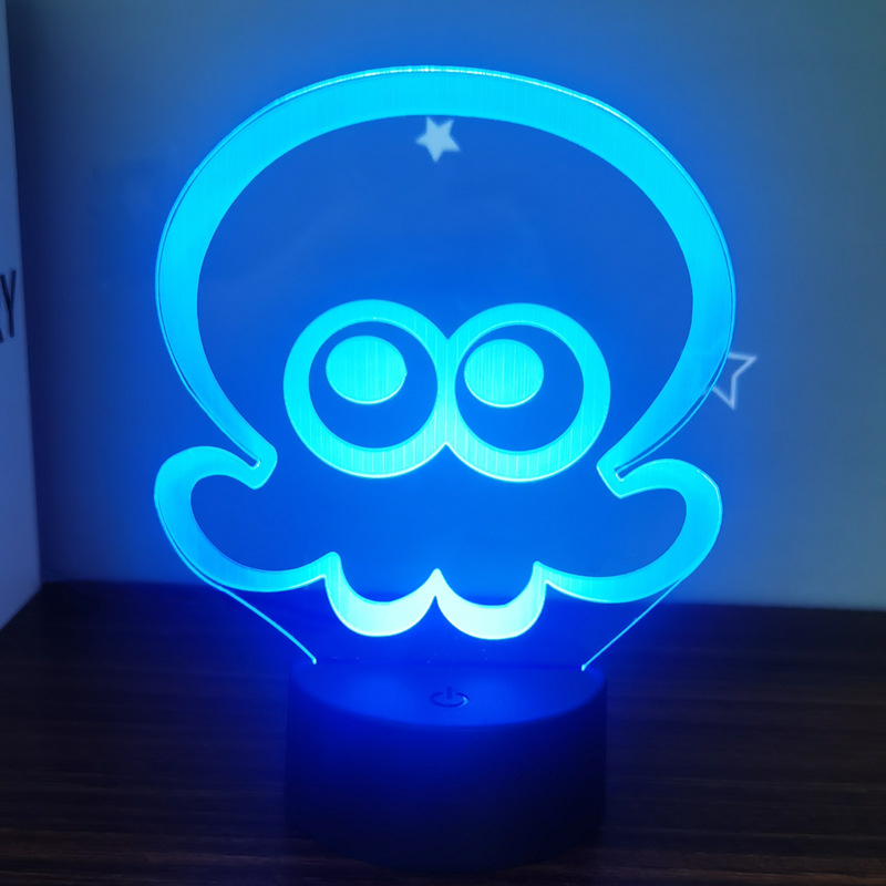 3D polip alakú éjjeli lámpa, akril árnyékolóval, érintéses kapcsolóval, konnektoros tápellátás