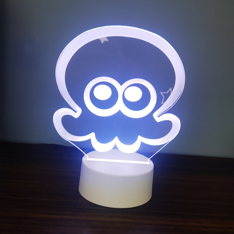 3D polip alakú éjjeli lámpa, akril árnyékolóval, érintéses kapcsolóval, konnektoros tápellátás