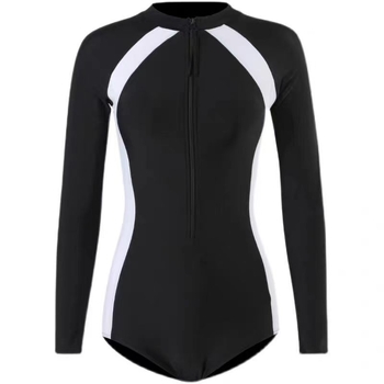 Ολόσωμο μαγιό με μακριά μανίκια, επένδυση στήθους χωρίς ενίσχυση, πολυεστερική ύφανση, μονόχρωμο σχέδιο, για γυναίκες – κολύμβηση