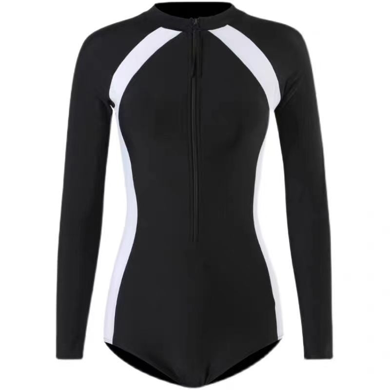 Ολόσωμο μαγιό με μακριά μανίκια, επένδυση στήθους χωρίς ενίσχυση, πολυεστερική ύφανση, μονόχρωμο σχέδιο, για γυναίκες – κολύμβηση