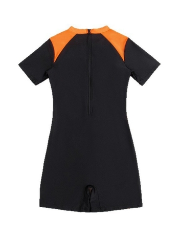 Γυναικείος ολόσωμος μαγιό με μπροστινό φερμουάρ, κοντές μανίκες, σφιχτός στη γραμμή, με επένδυση στο στήθος (Υλικό: Νάιλον 80%, Επένδυση: Σπάντεξ 20%)