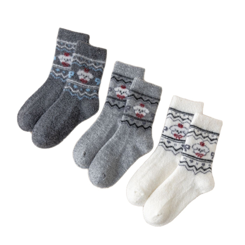 Șosete pentru copii din lână, groase pentru toamnă-iarna, lungime tibie medie, imprimeu cu cățeluș și broderie în stil coreean, unisex, pentru vârsta 3–8 ani