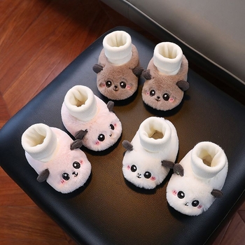 Обувки за проходилки с памучен горен материал, кадифена подплата и усилена защита на крака, неплъзгаща се мека подметка, унисекс, за възраст 6–12 месеца
