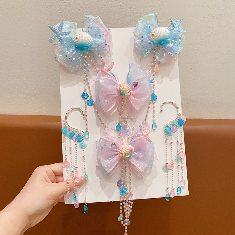 Vaikų plaukų aksesuaras su nykštuku – senovinis stilius su gėlių motyvu, priekinė grandinėlė plaukams ir ausų kabliukai