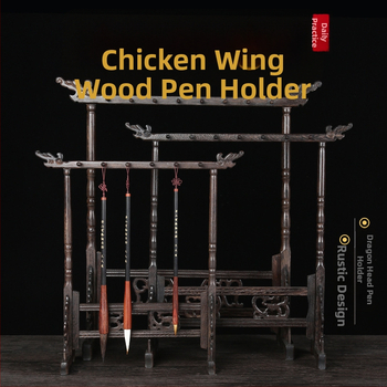 Medinis laikiklis plunksnos ir rašikliui su pūķo galva, kaligrafijai, 12/14/16‑pin, Studijų komplektas Keturi lobiai, pritaikomas