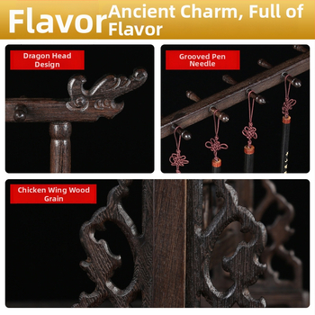 Medinis laikiklis plunksnos ir rašikliui su pūķo galva, kaligrafijai, 12/14/16‑pin, Studijų komplektas Keturi lobiai, pritaikomas