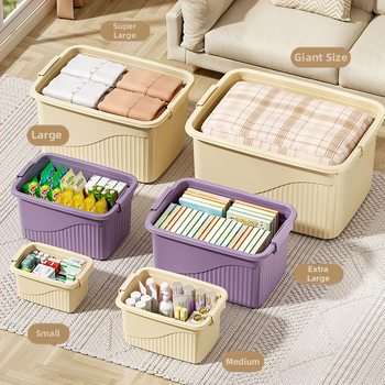 Plastikinė saugyklos dėžė su dangčiu - PP medžiaga, dryžuotas dizainas, nešiojama, talpa 10-20 L