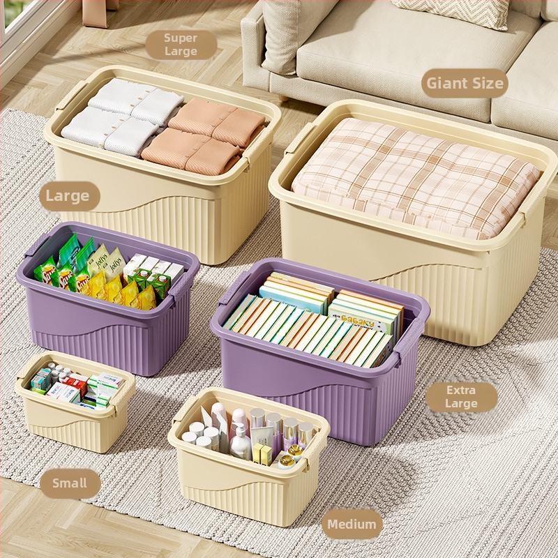 Plastikinė saugyklos dėžė su dangčiu - PP medžiaga, dryžuotas dizainas, nešiojama, talpa 10-20 L