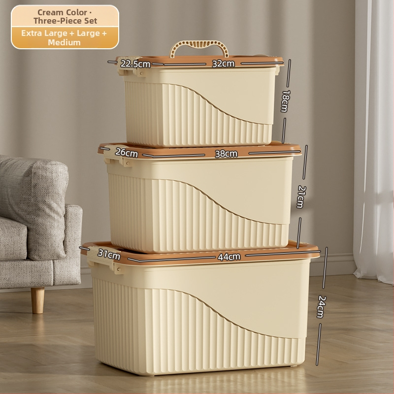 Plastikinė saugyklos dėžė su dangčiu - PP medžiaga, dryžuotas dizainas, nešiojama, talpa 10-20 L