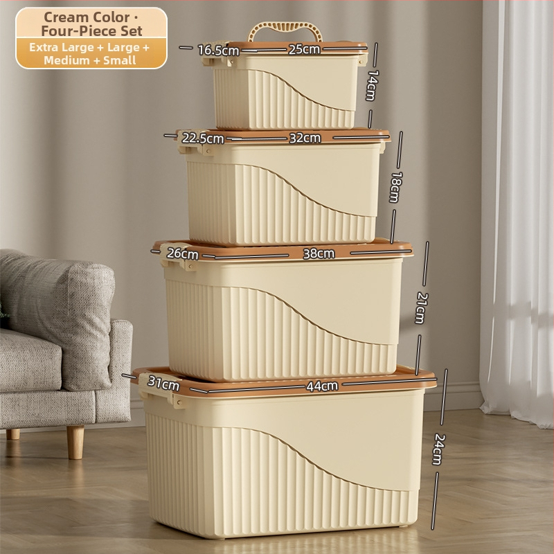 Plastikinė saugyklos dėžė su dangčiu - PP medžiaga, dryžuotas dizainas, nešiojama, talpa 10-20 L