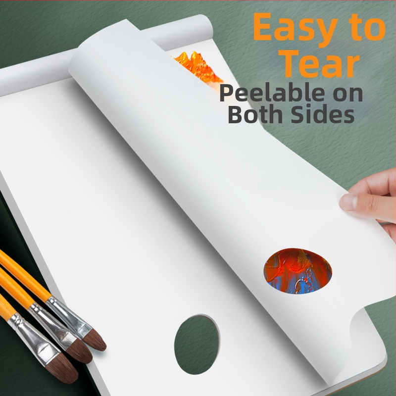 Pigmentu maisīšanai paredzēta paletes papīra lapa – divpusēja, viegli plēšama, vienreizējai lietošanai, mākslas studentiem