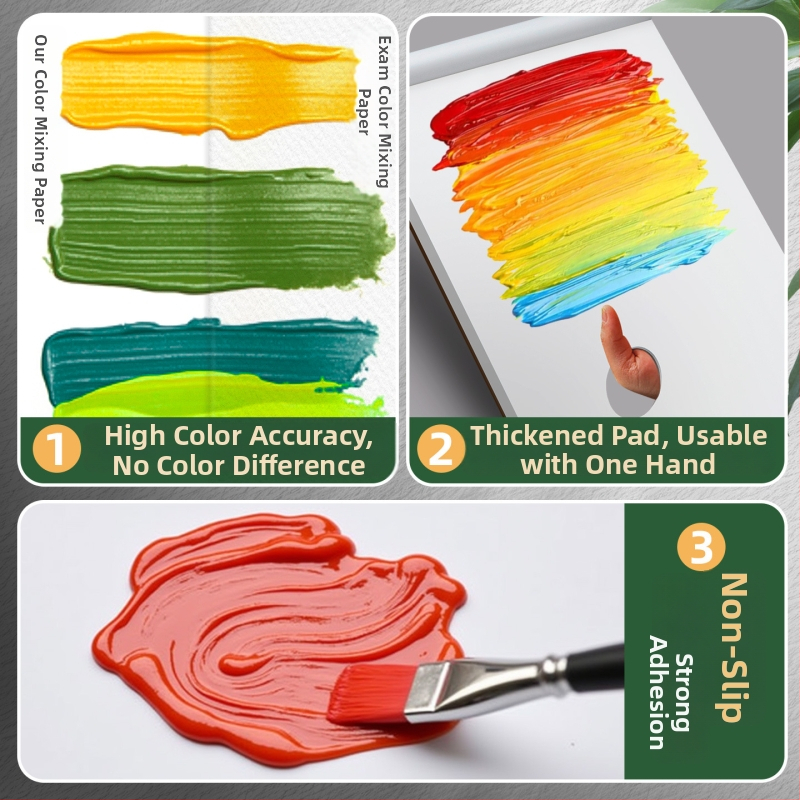 Pigmentu maisīšanai paredzēta paletes papīra lapa – divpusēja, viegli plēšama, vienreizējai lietošanai, mākslas studentiem