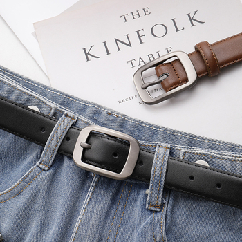 Curea pentru femei din piele naturală, cataramă cu știft din aliaj, piele dublă, finisaj electroplatinat, stil retro