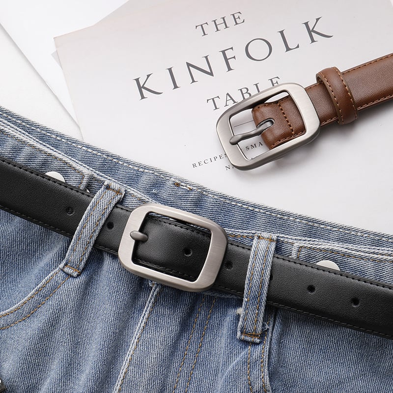 Curea pentru femei din piele naturală, cataramă cu știft din aliaj, piele dublă, finisaj electroplatinat, stil retro