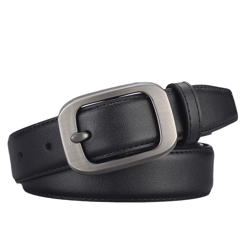 Curea pentru femei din piele naturală, cataramă cu știft din aliaj, piele dublă, finisaj electroplatinat, stil retro