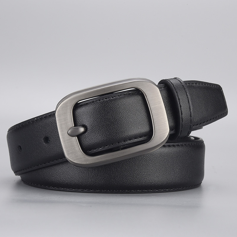 Curea pentru femei din piele naturală, cataramă cu știft din aliaj, piele dublă, finisaj electroplatinat, stil retro