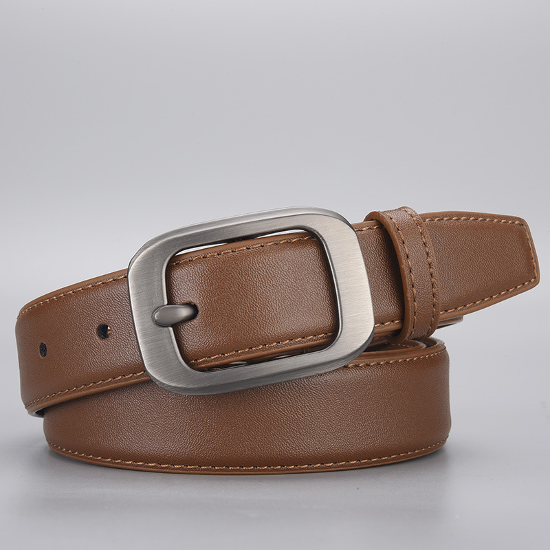 Curea pentru femei din piele naturală, cataramă cu știft din aliaj, piele dublă, finisaj electroplatinat, stil retro