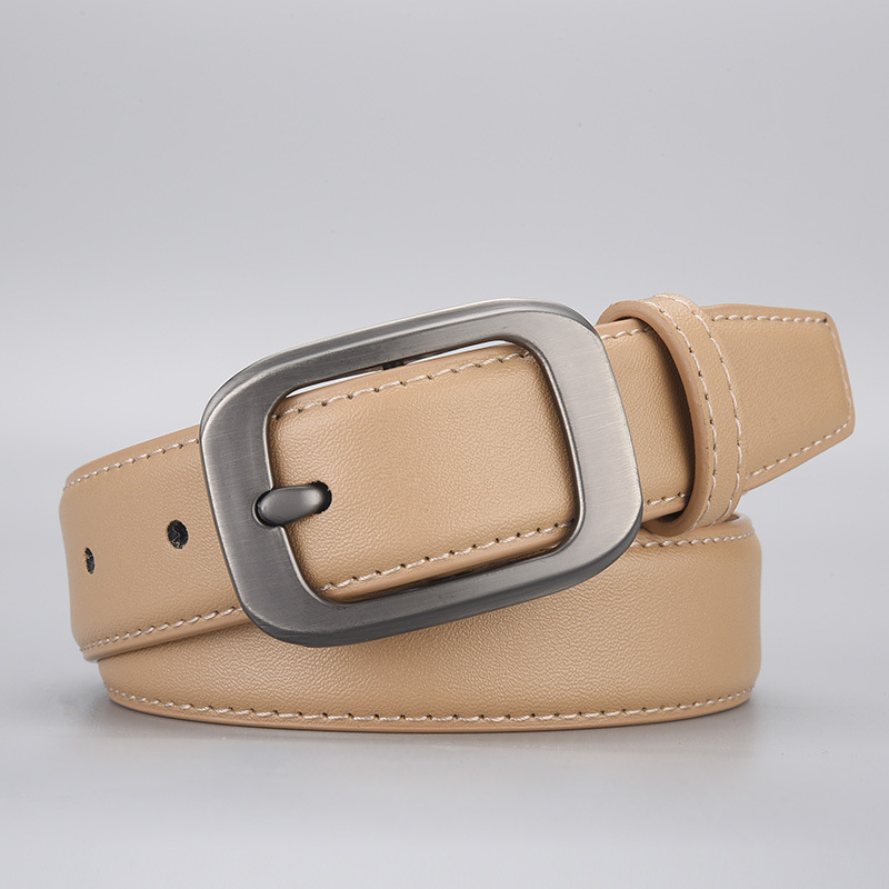 Curea pentru femei din piele naturală, cataramă cu știft din aliaj, piele dublă, finisaj electroplatinat, stil retro