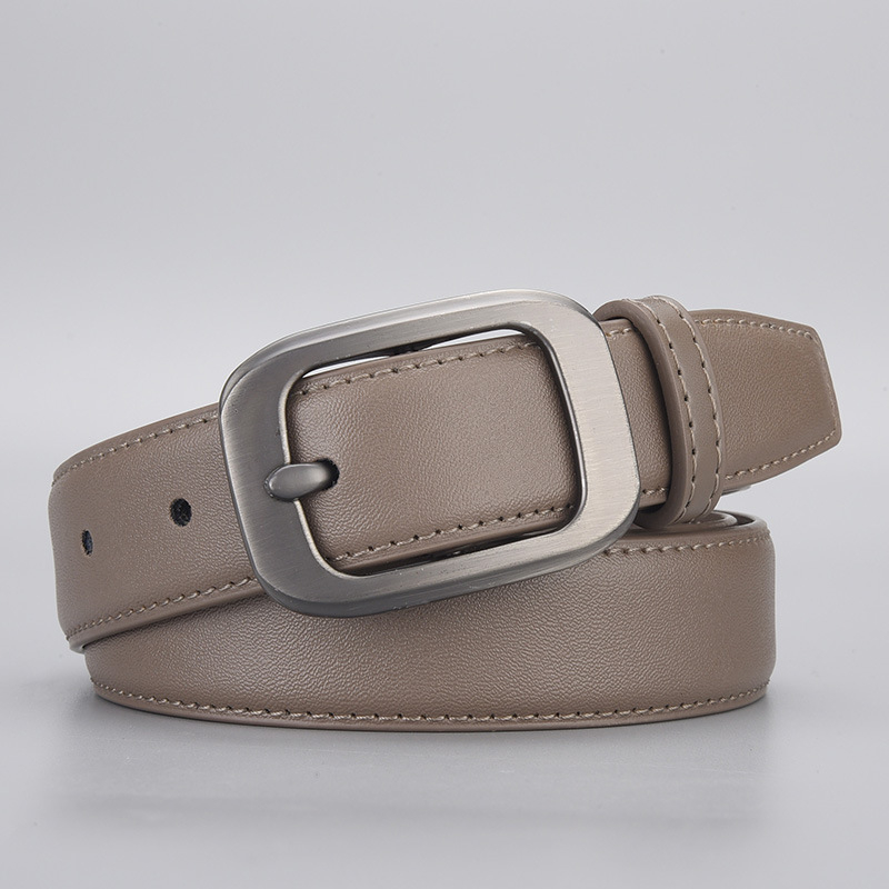 Curea pentru femei din piele naturală, cataramă cu știft din aliaj, piele dublă, finisaj electroplatinat, stil retro