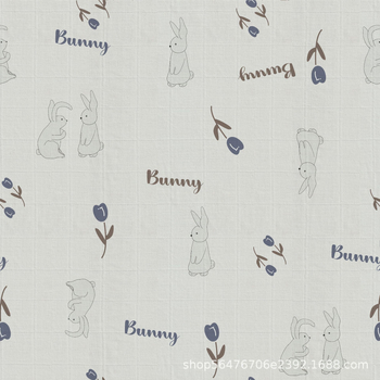 Gaze dublă din bambus-pamuk cu imprimare digitală în carouri pentru bebeluși; 70% bambus, 30% bumbac; imprimare cu pigmenți ecologici; potrivită pentru pijama și haine de casă