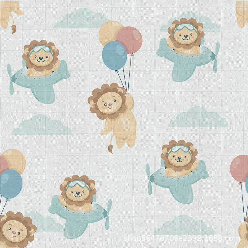 Gaze dublă din bambus-pamuk cu imprimare digitală în carouri pentru bebeluși; 70% bambus, 30% bumbac; imprimare cu pigmenți ecologici; potrivită pentru pijama și haine de casă