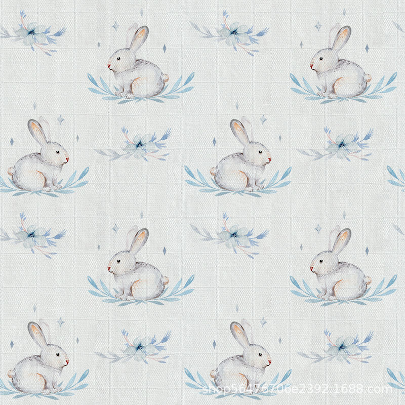 Gaze dublă din bambus-pamuk cu imprimare digitală în carouri pentru bebeluși; 70% bambus, 30% bumbac; imprimare cu pigmenți ecologici; potrivită pentru pijama și haine de casă