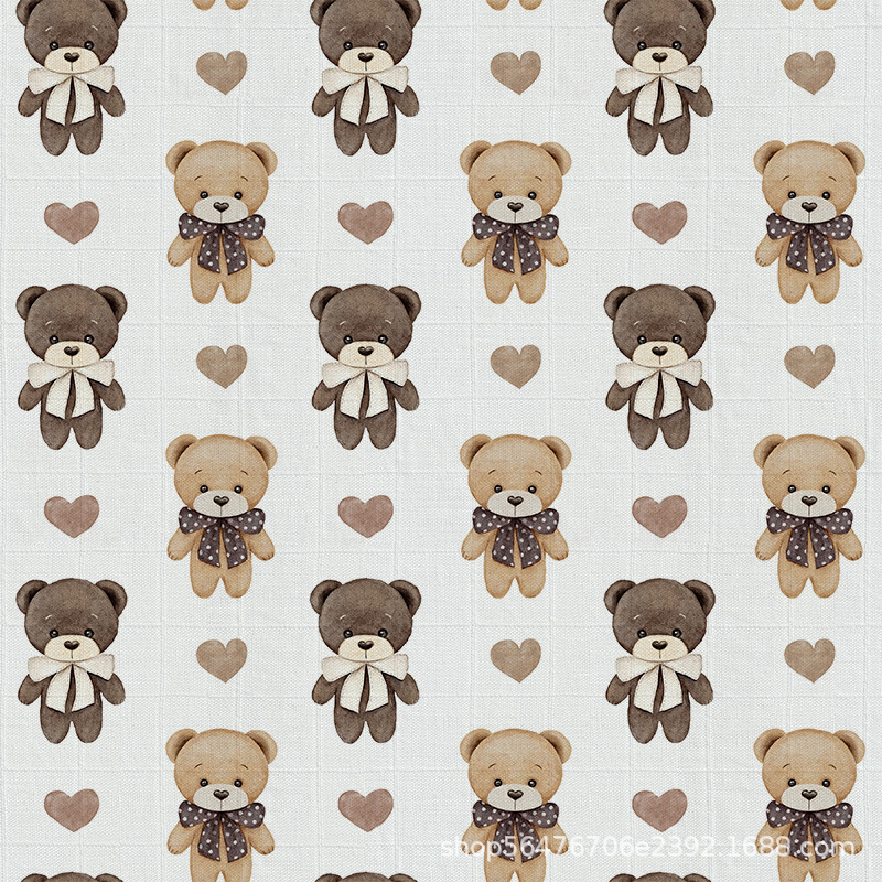 Gaze dublă din bambus-pamuk cu imprimare digitală în carouri pentru bebeluși; 70% bambus, 30% bumbac; imprimare cu pigmenți ecologici; potrivită pentru pijama și haine de casă