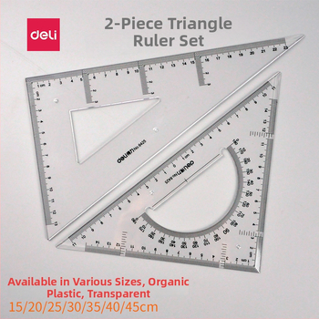 Deli trijstūra lineālais zīmēšanai, plastmasas, modeļi 6415/6420/6425/6430/6435/6440/6445, divu iepakojumu iepakojums