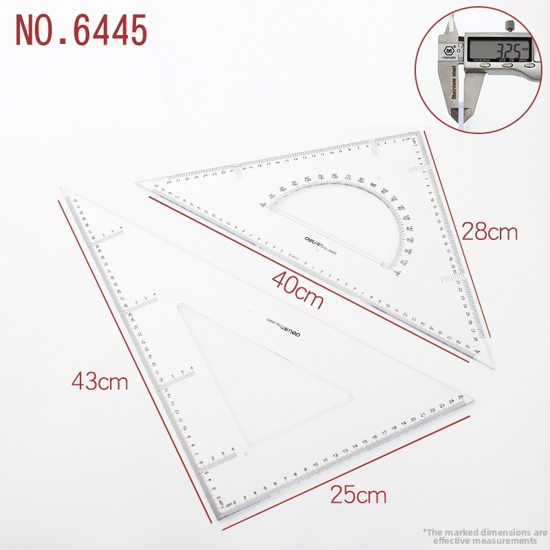 Deli trijstūra lineālais zīmēšanai, plastmasas, modeļi 6415/6420/6425/6430/6435/6440/6445, divu iepakojumu iepakojums