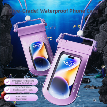 Veekindel telefonikott puutetundliku aknaga ujumiseks ja raftinguks, läbipaistev suletud kotik vees pildistamiseks