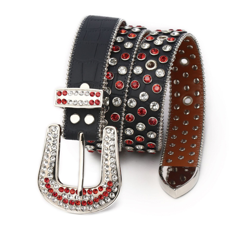 Centură de talie unisex, stil punk, din PU cu cristale, cataramă din aliaj, închidere cu știft, lățime 2–4 cm