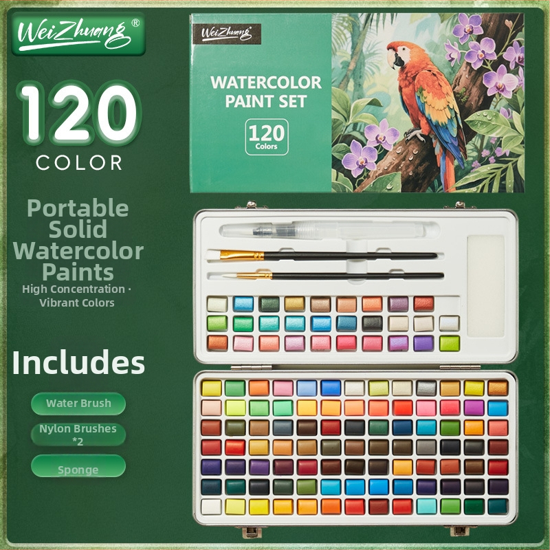 Weizhuang Akvareļu nagu mākslas pigmentu ar perlējošu efektu – ciets komplekts zīmēšanai, kastē, zīmēšanas rīki