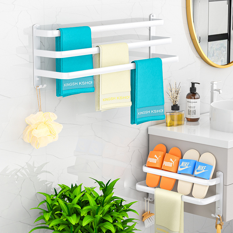 Raft de prosoape din aluminiu spațial, 3 etaje, montat pe perete, depozitare prosoape