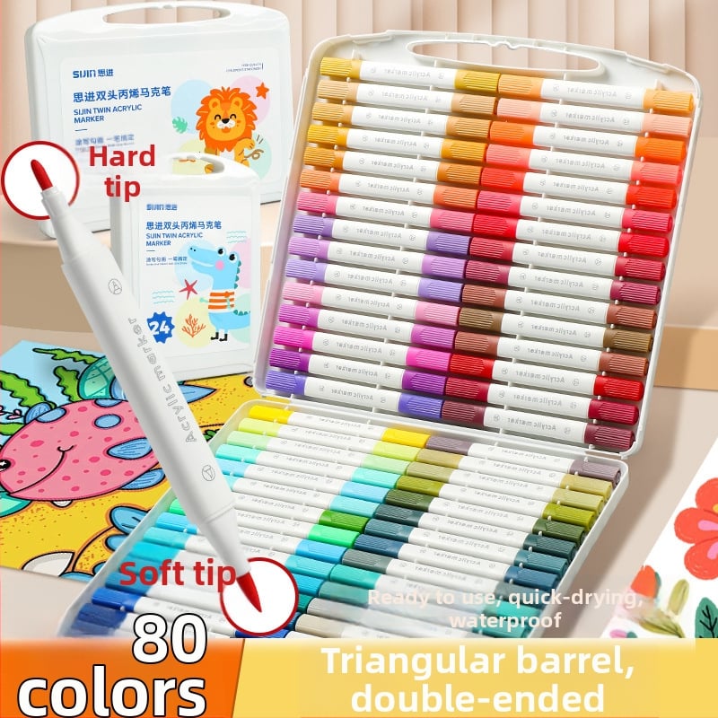 Dvostruko glaveni akrilni marker, ravni tok tekućine, veliki kapacitet, trokutasto kućište, periv – Think Forward